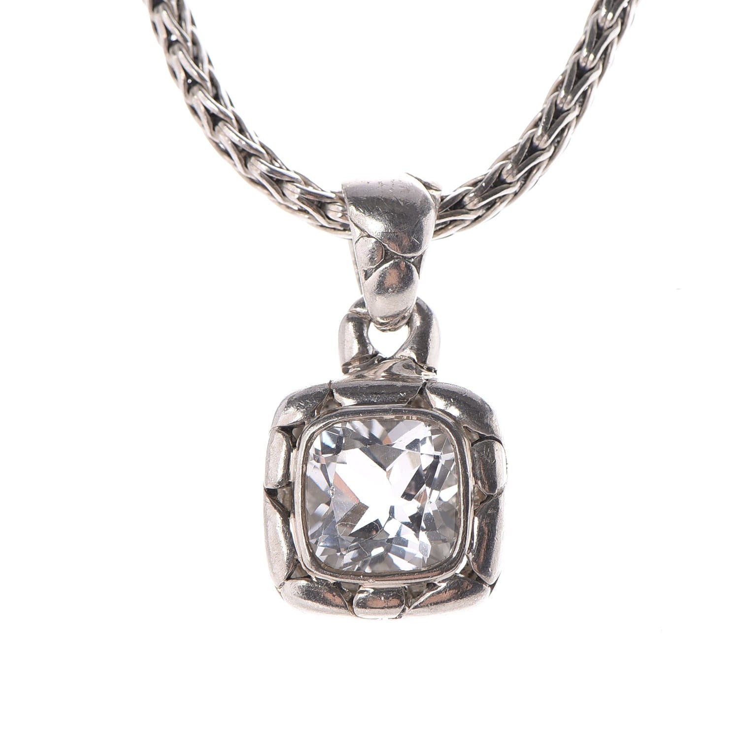 John Hardy Sterling Silver White Topaz Kali Square Pendant Necklace 4 of 8