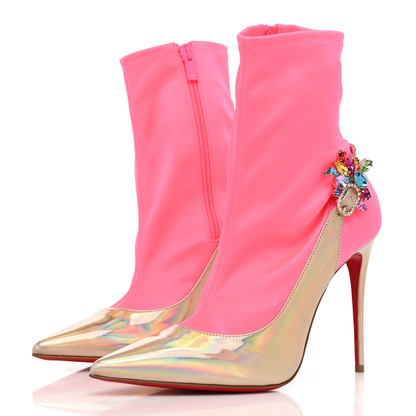 Iridescent Patent Crystal Jessie Joli Ankle Boot 40 Rose Fluorescent