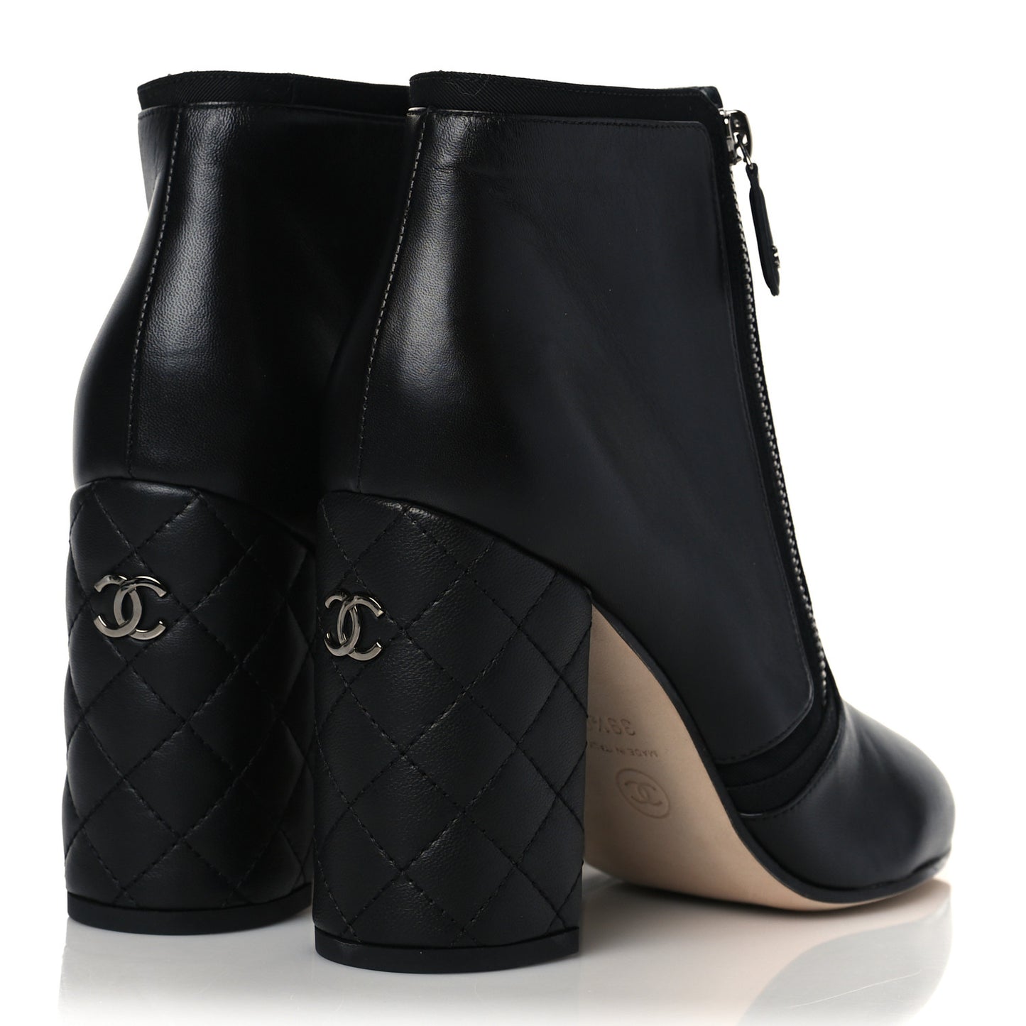 Lambskin Quilted CC Booties 39.5 Black