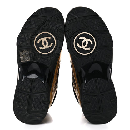 Chanel Satin Lambskin Fabric Tweed CC High Top Sneakers 37.5 Black Gold 5 of 10