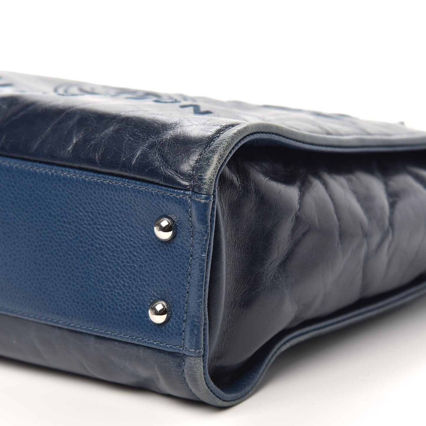Glazed Calfskin Mini Deauville Tote Blue