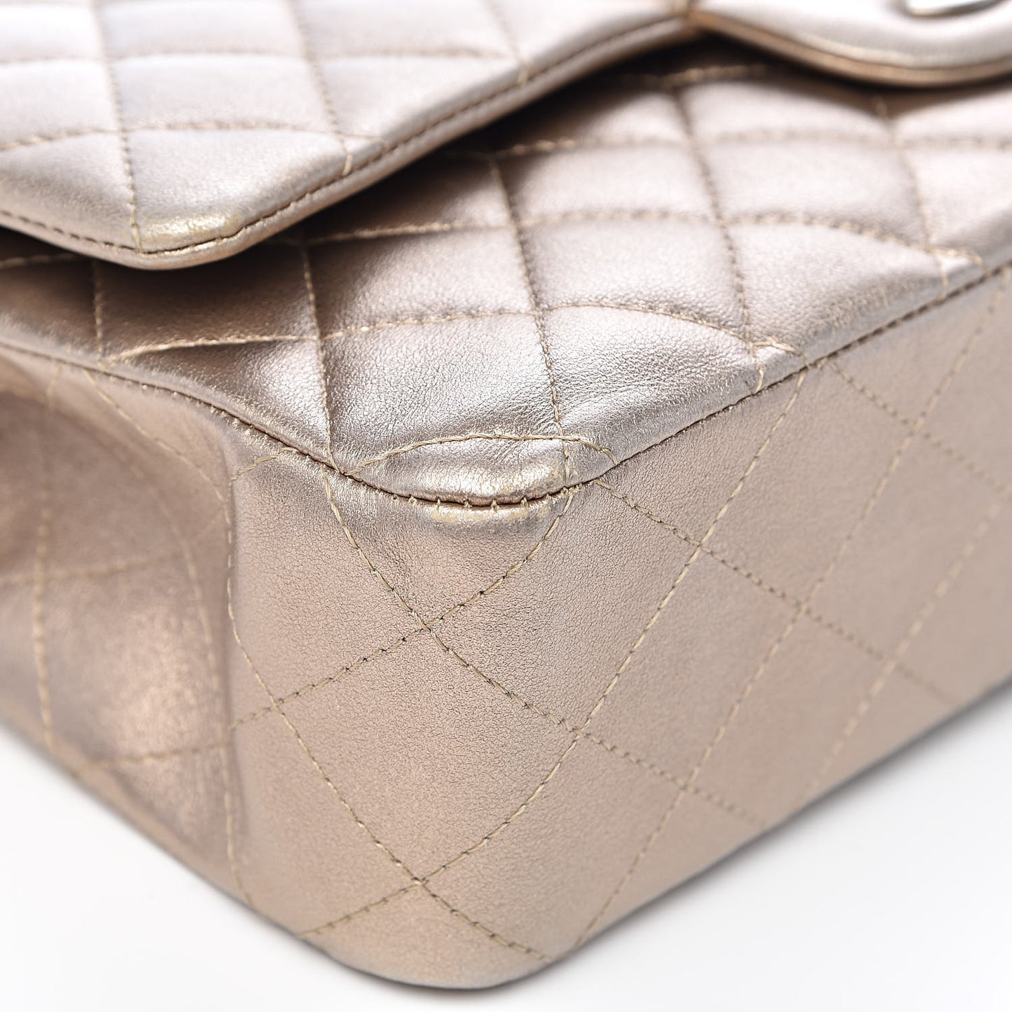 Metallic Lambskin Quilted Medium Double Flap Gold