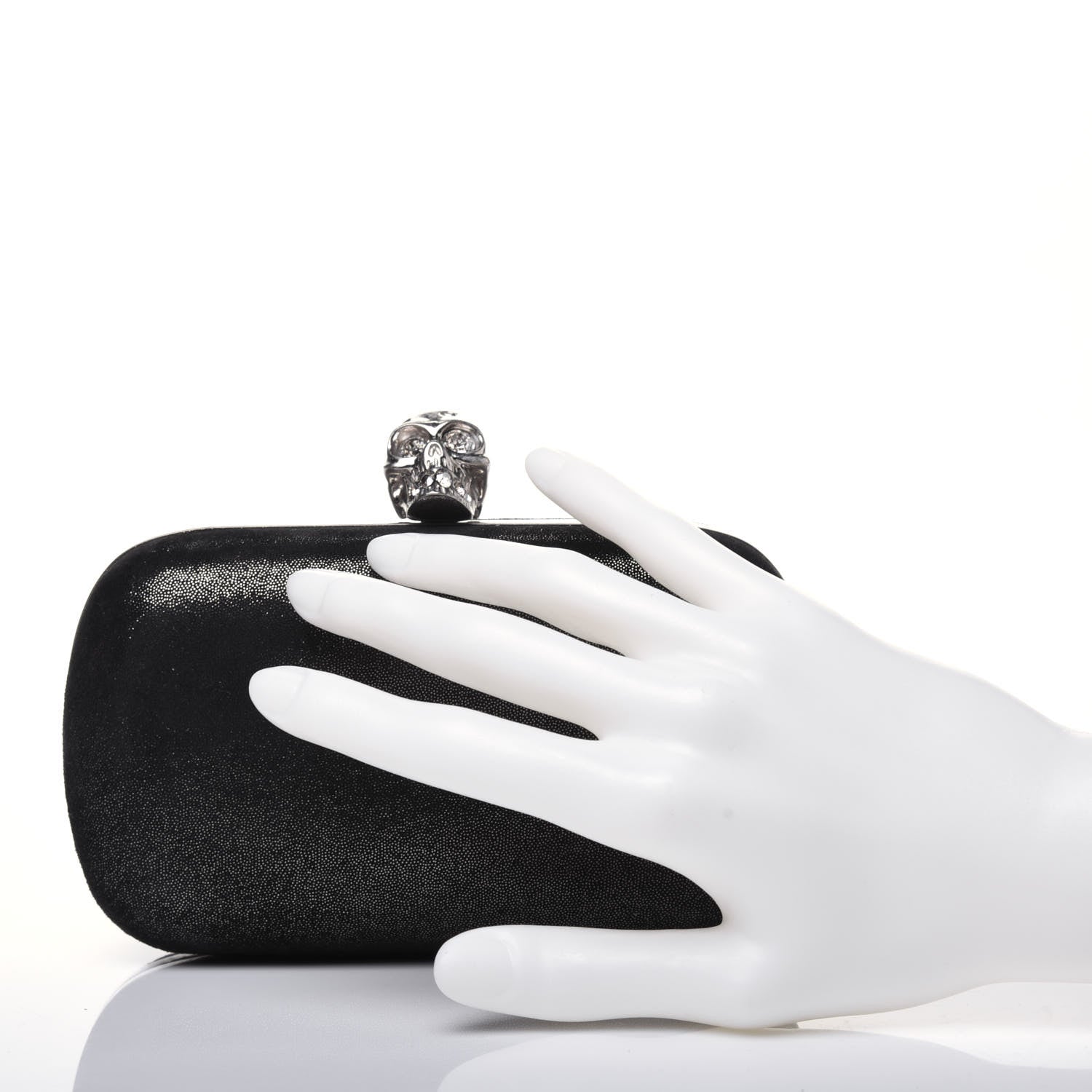 Alexander McQueen Metallic Suede Skull Box Clutch Black 2 of 16