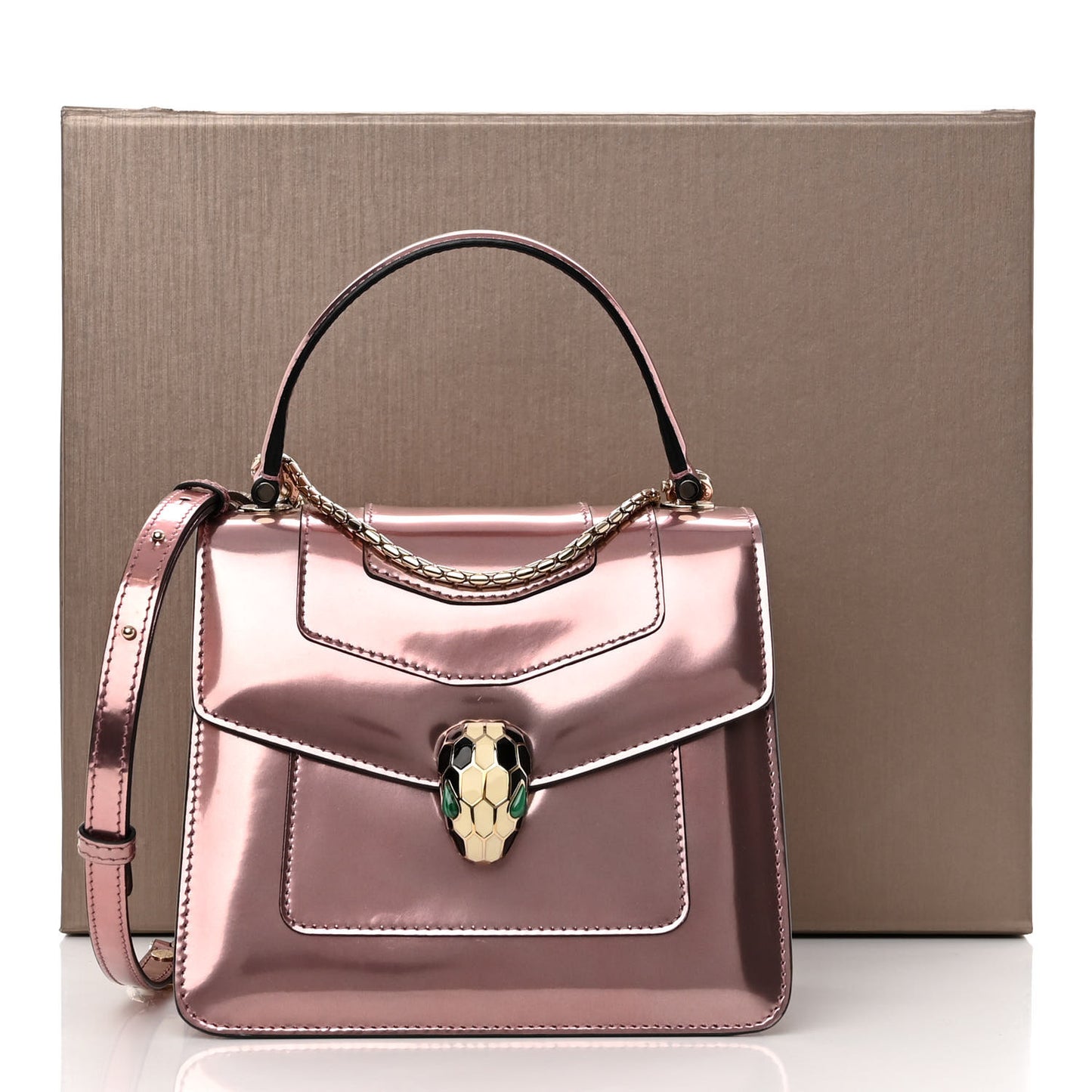 Metallic Calfskin Serpenti Forever Top Handle Rose Quartz