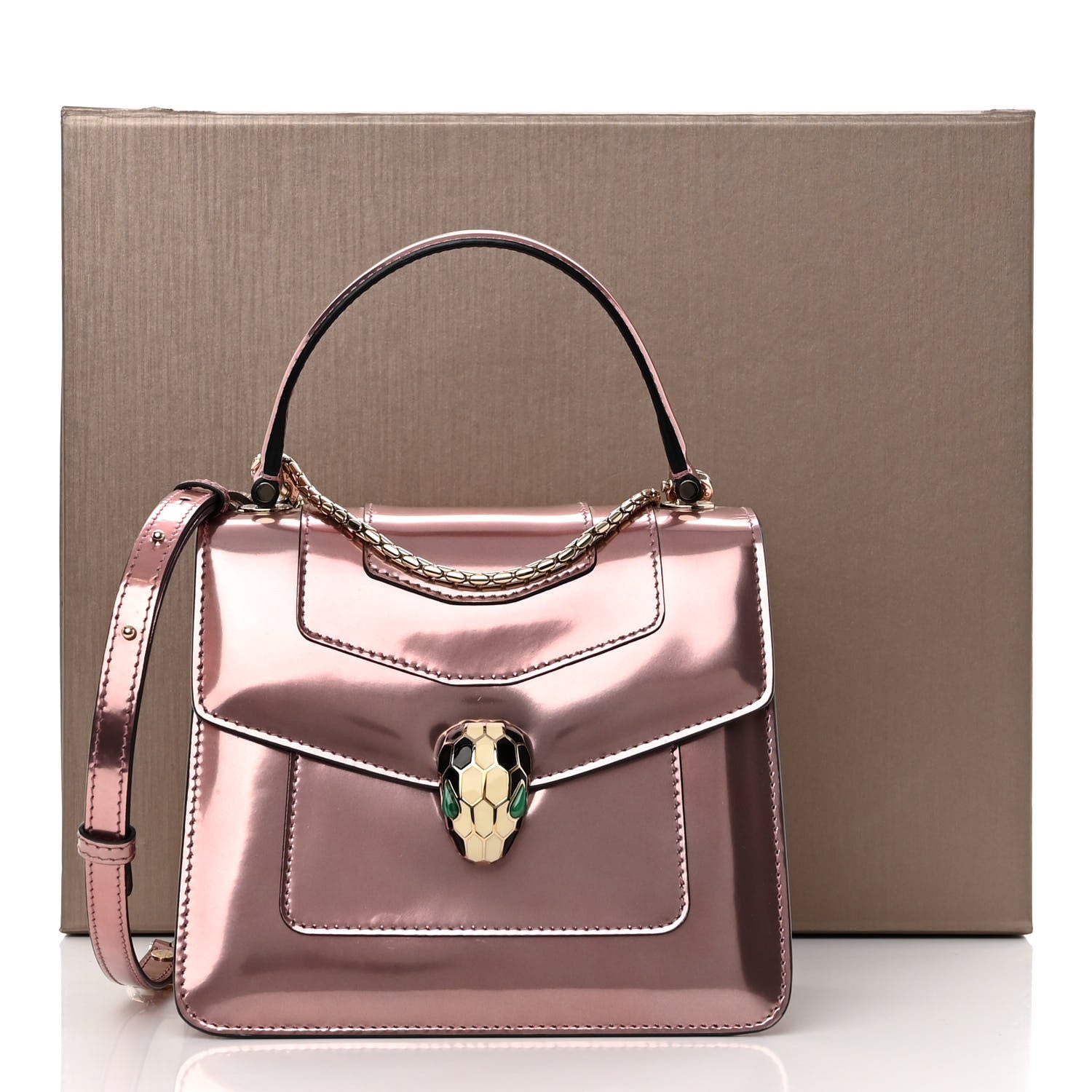 Bulgari Metallic Calfskin Serpenti Forever Top Handle Rose Quartz 11 of 11