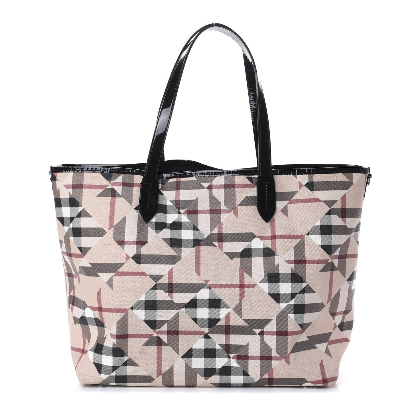 Patent Trim Patchwork Check Tote Black