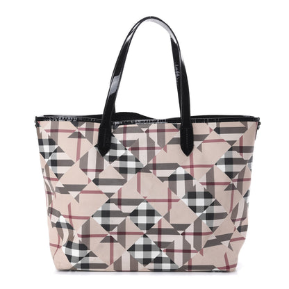 Burberry Patent Trim Patchwork Check Tote Black 1 of 9