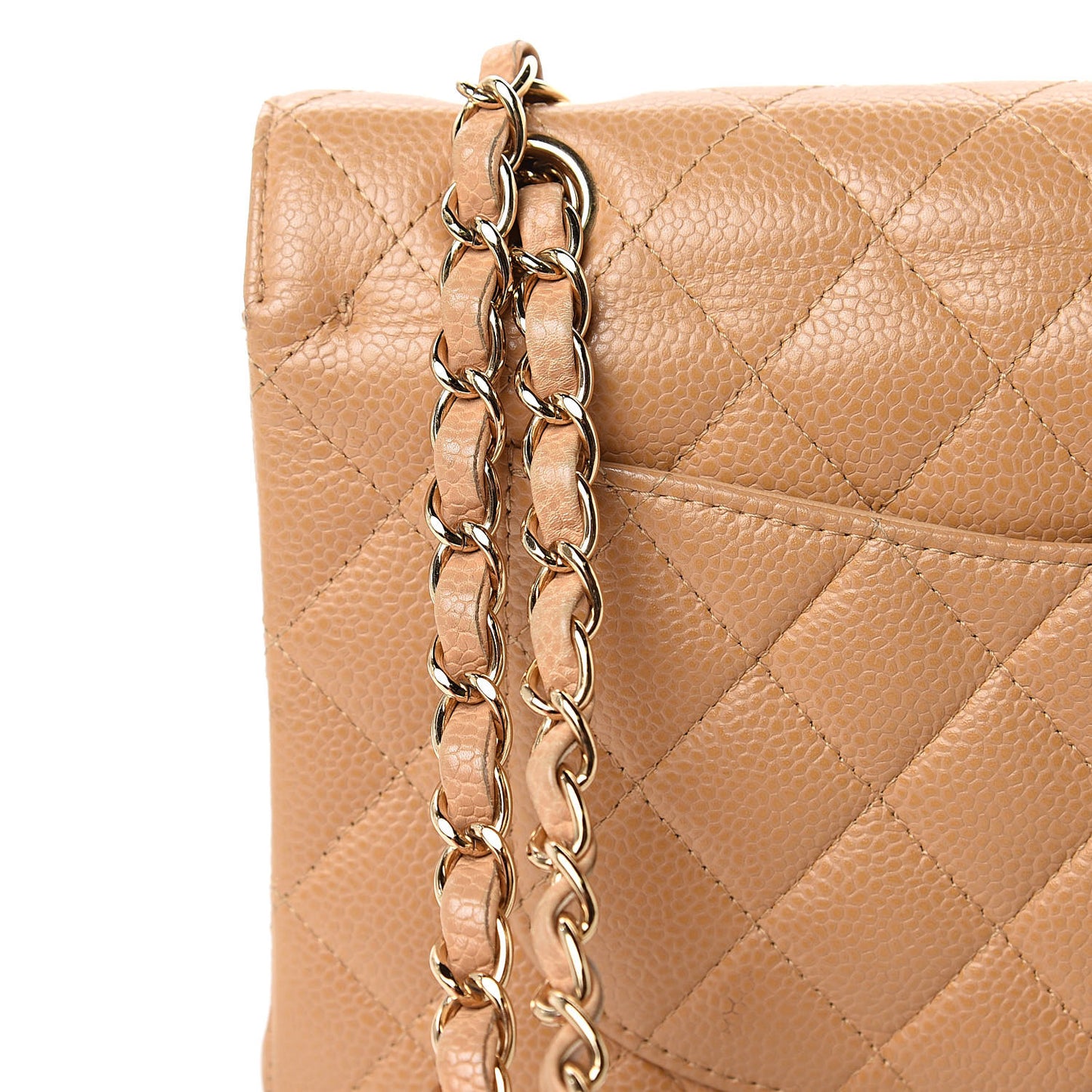 Caviar Quilted Small Double Flap Beige