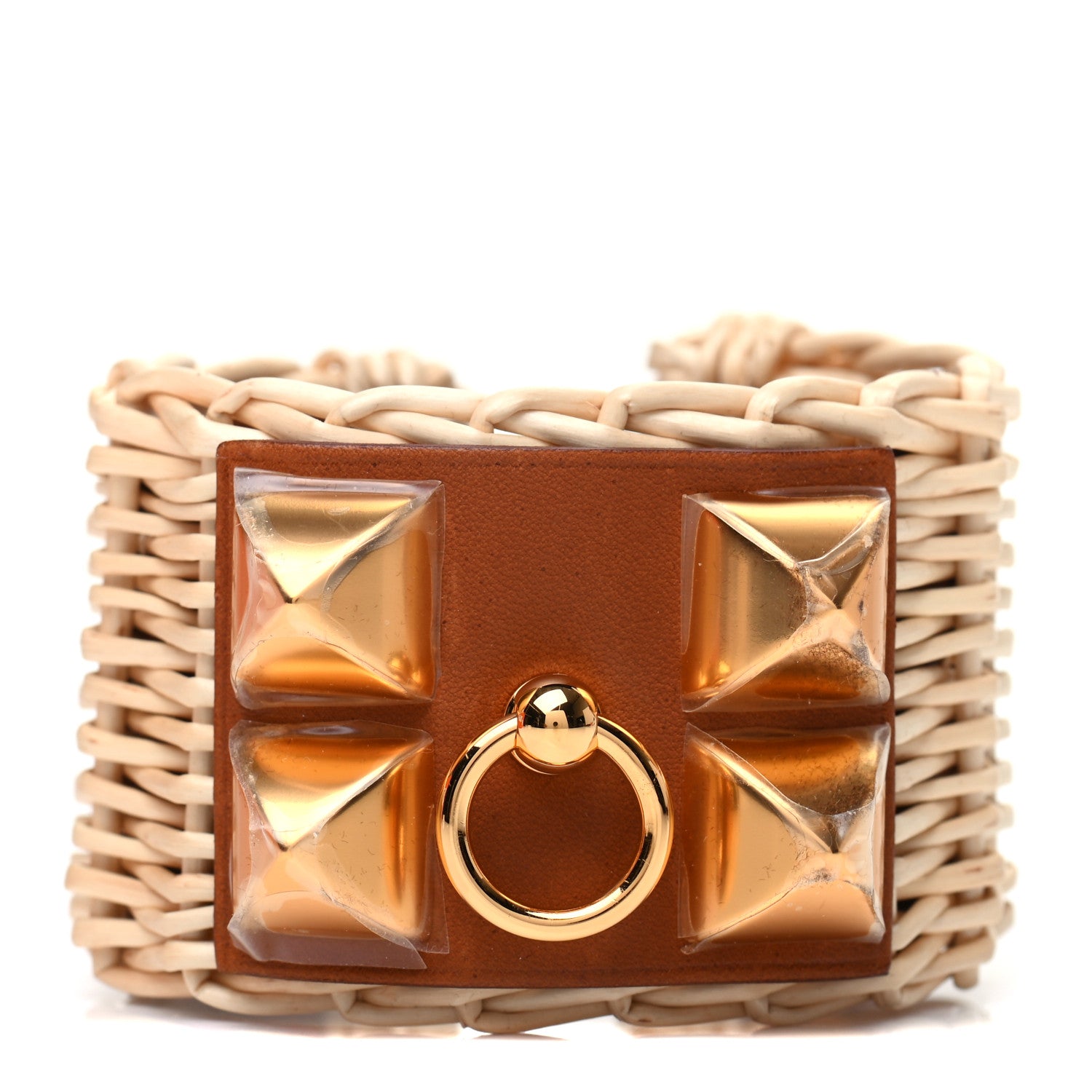 Hermes Wicker Barenia Medor Picnic Cuff Bracelet Fauve 1 of 5