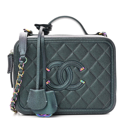 Chanel Iridescent Caviar Quilted Medium CC Filigree Vanity Case Dark Turquoise 1 of 10