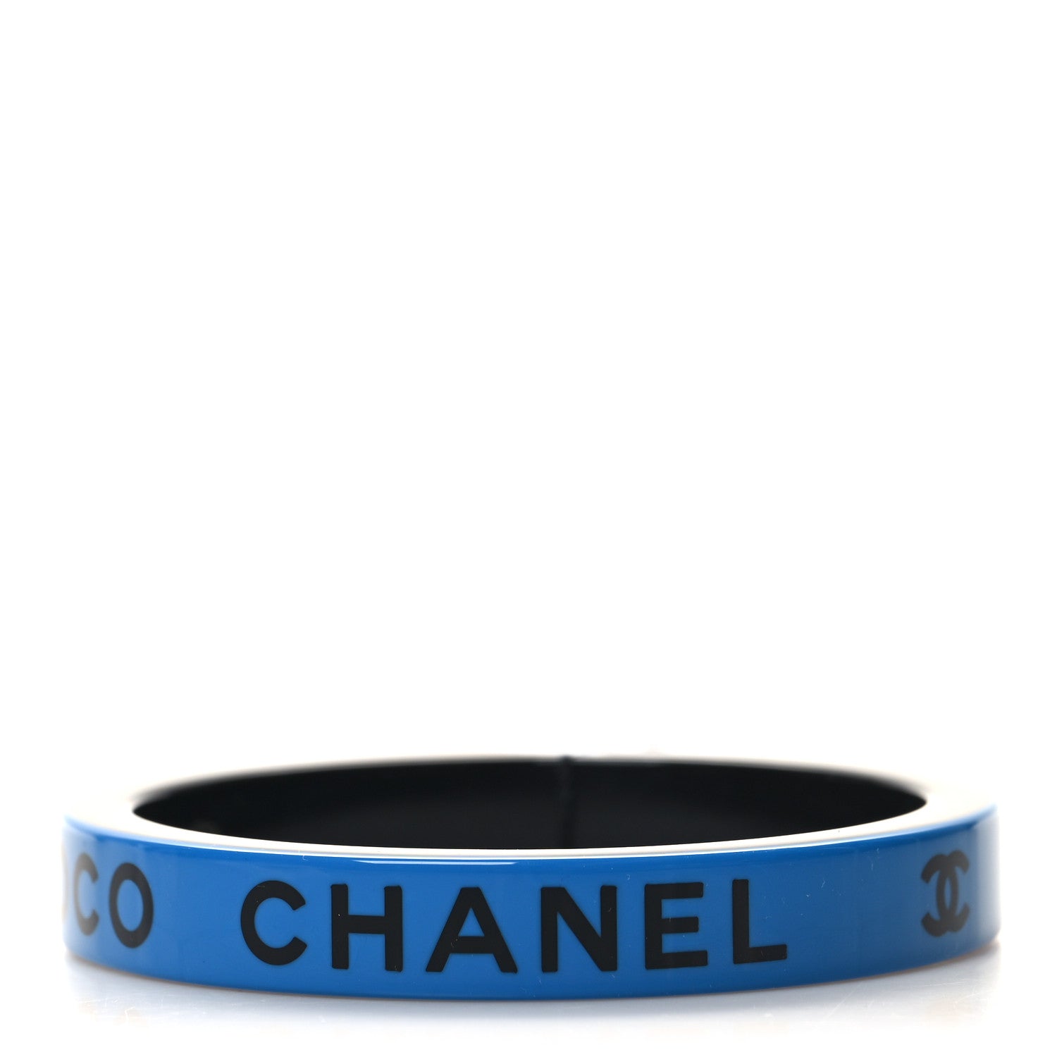 Chanel Resin Logo Bangle Bracelet Blue Black 1 of 4