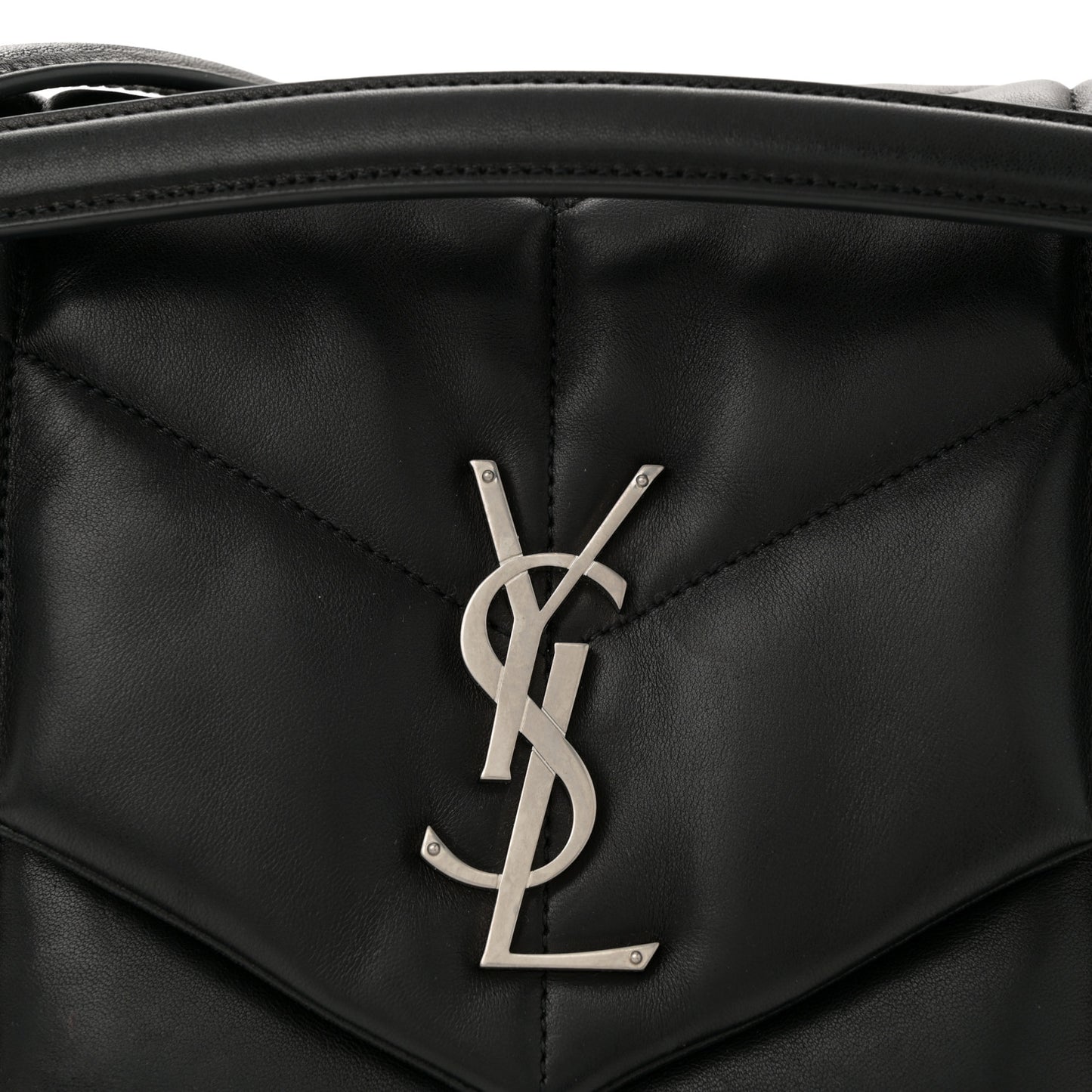 Lambskin Quilted Medium Loulou Puffer Monogram Chain Satchel Black