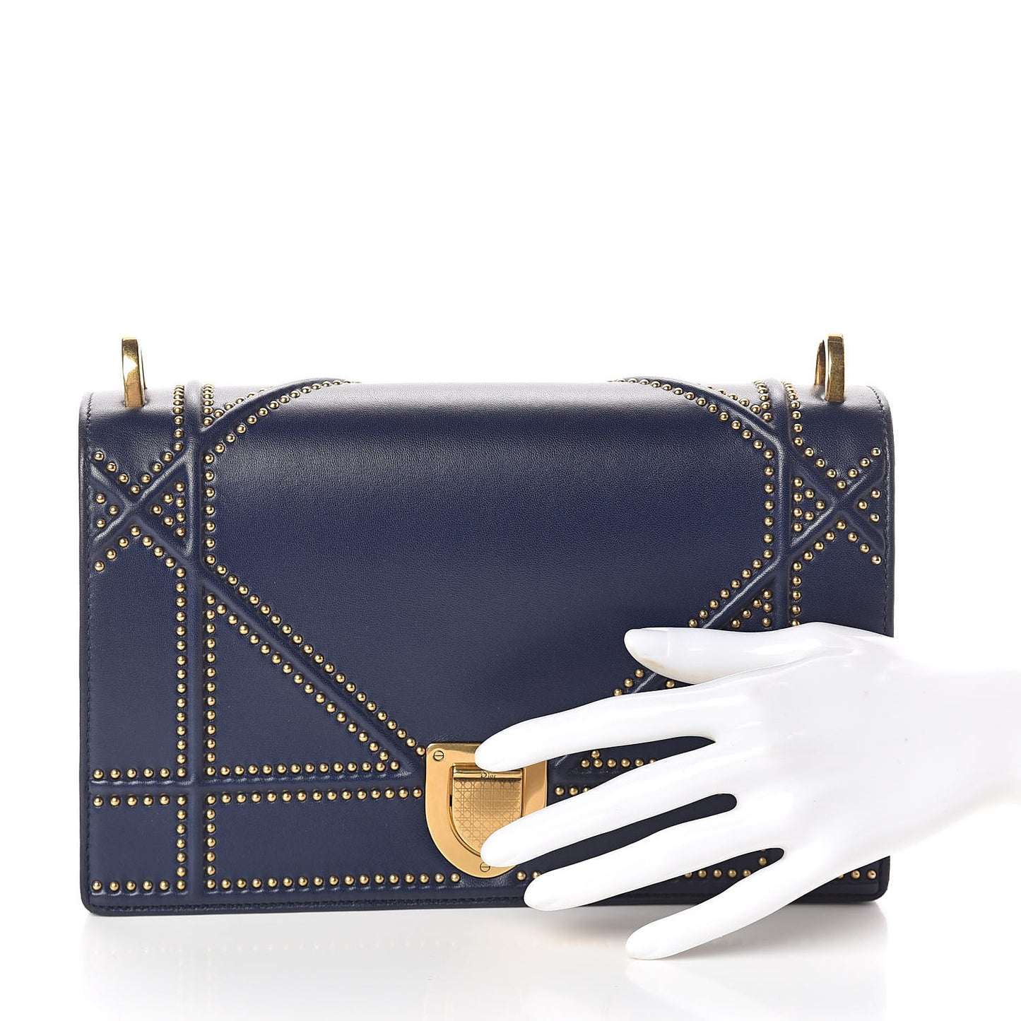 Lambskin Studded Medium Diorama Flap Bag Navy Blue