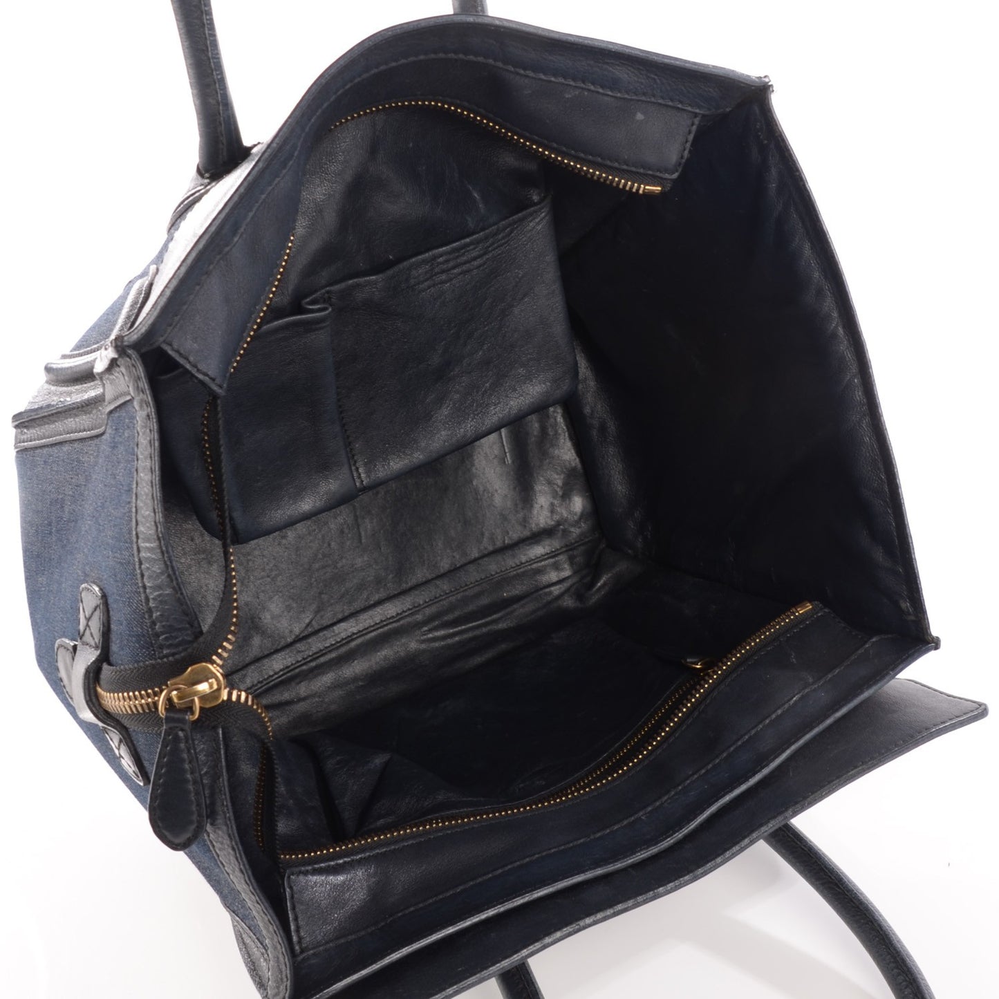 Calfskin Denim Mini Luggage Black Navy
