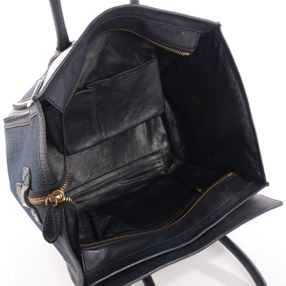 Celine Calfskin Denim Mini Luggage Black Navy 5 of 17