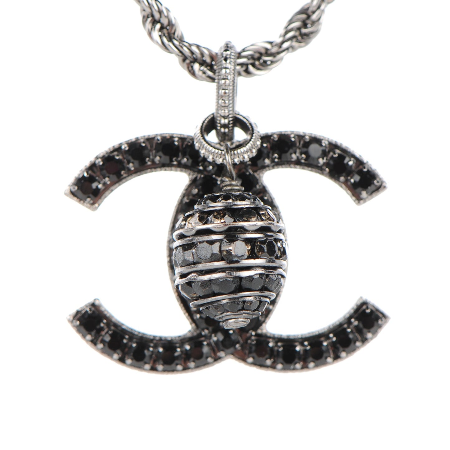 Crystal CC Bead Drop Necklace Black