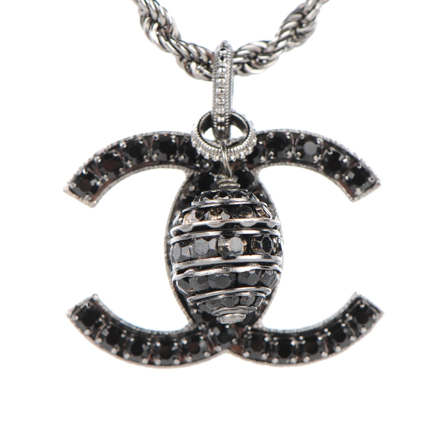Chanel Crystal CC Bead Drop Necklace Black 3 of 5
