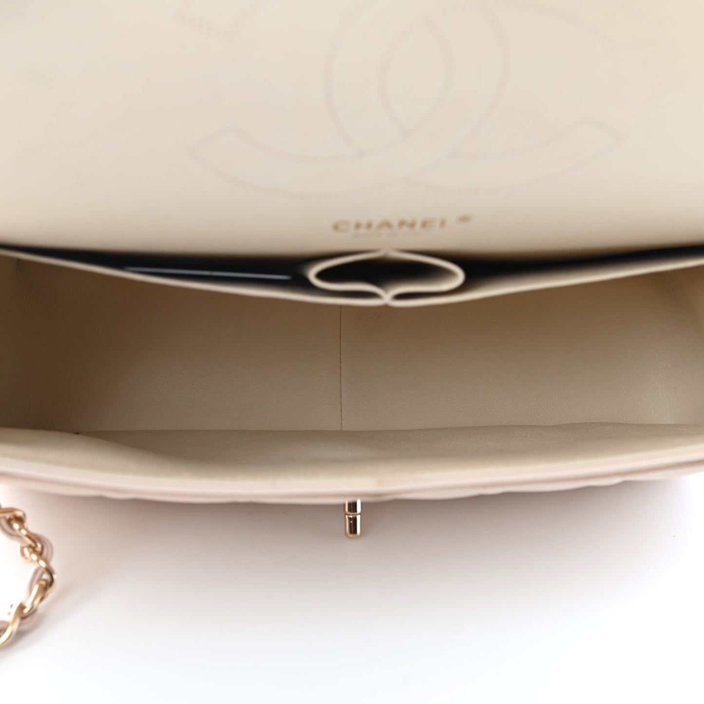 Caviar Quilted Jumbo Double Flap Beige Clair