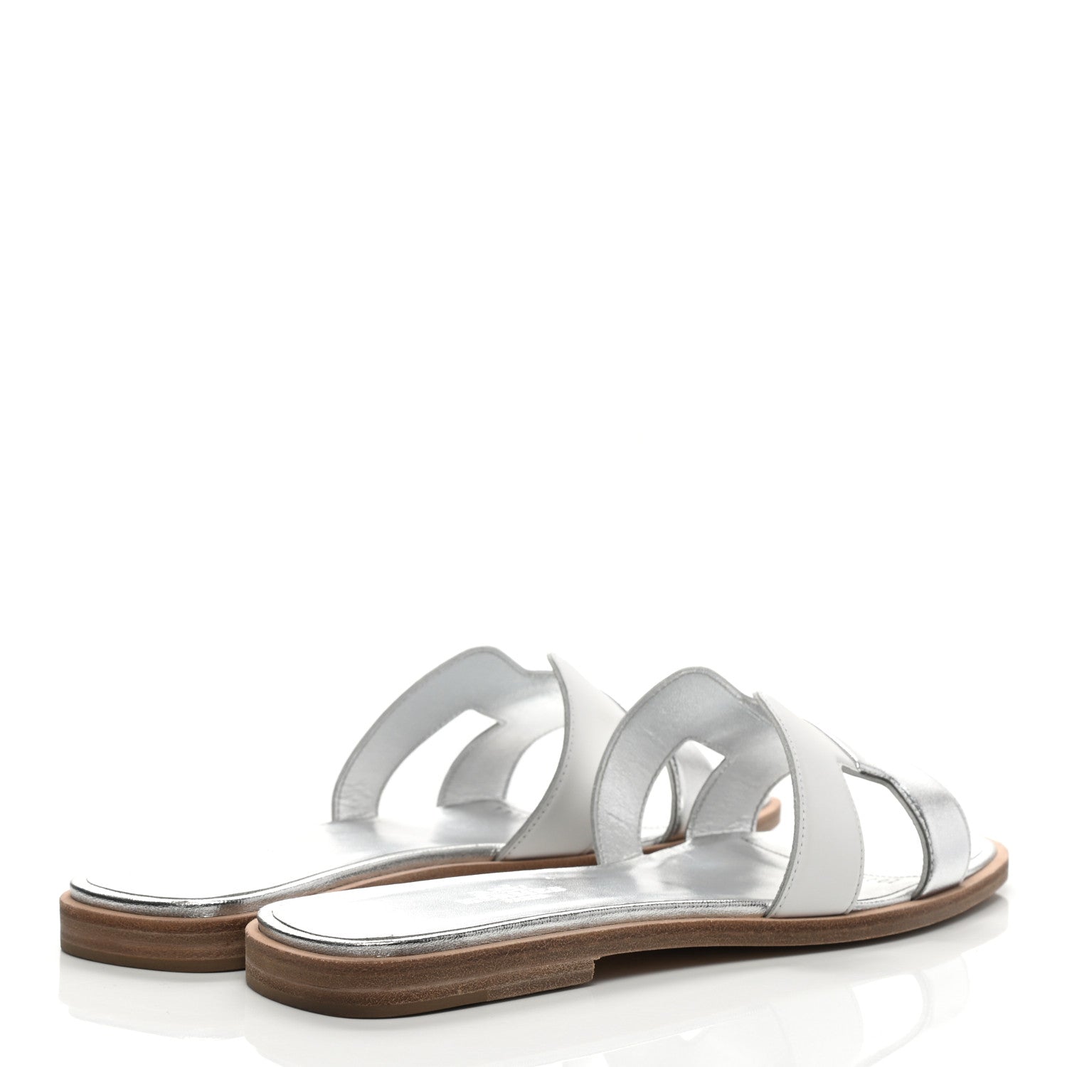 Hermes Metallic Nappa Box Oran Sandals 36 White Gris Argente 4 of 11