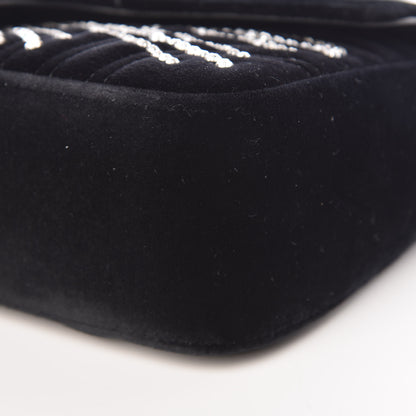Gucci Velvet Matelasse Marquise Crystals Embroidered Small GG Marmont Shoulder Bag Black 10 of 11