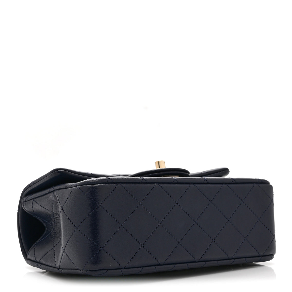 Lambskin Quilted Mini Top Handle Rectangular Flap Navy Blue