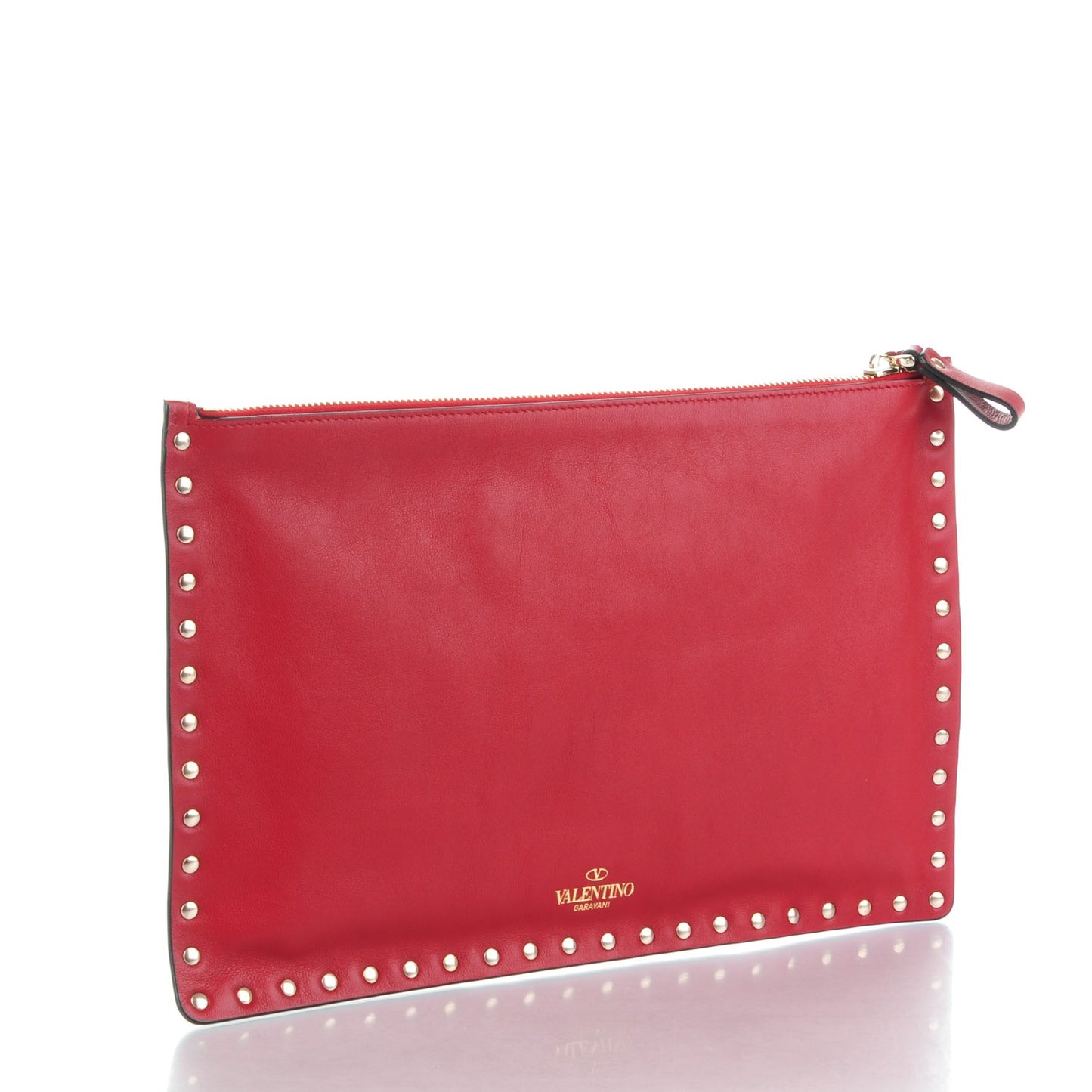 Vitello Large Rockstud Zip Pouch Red