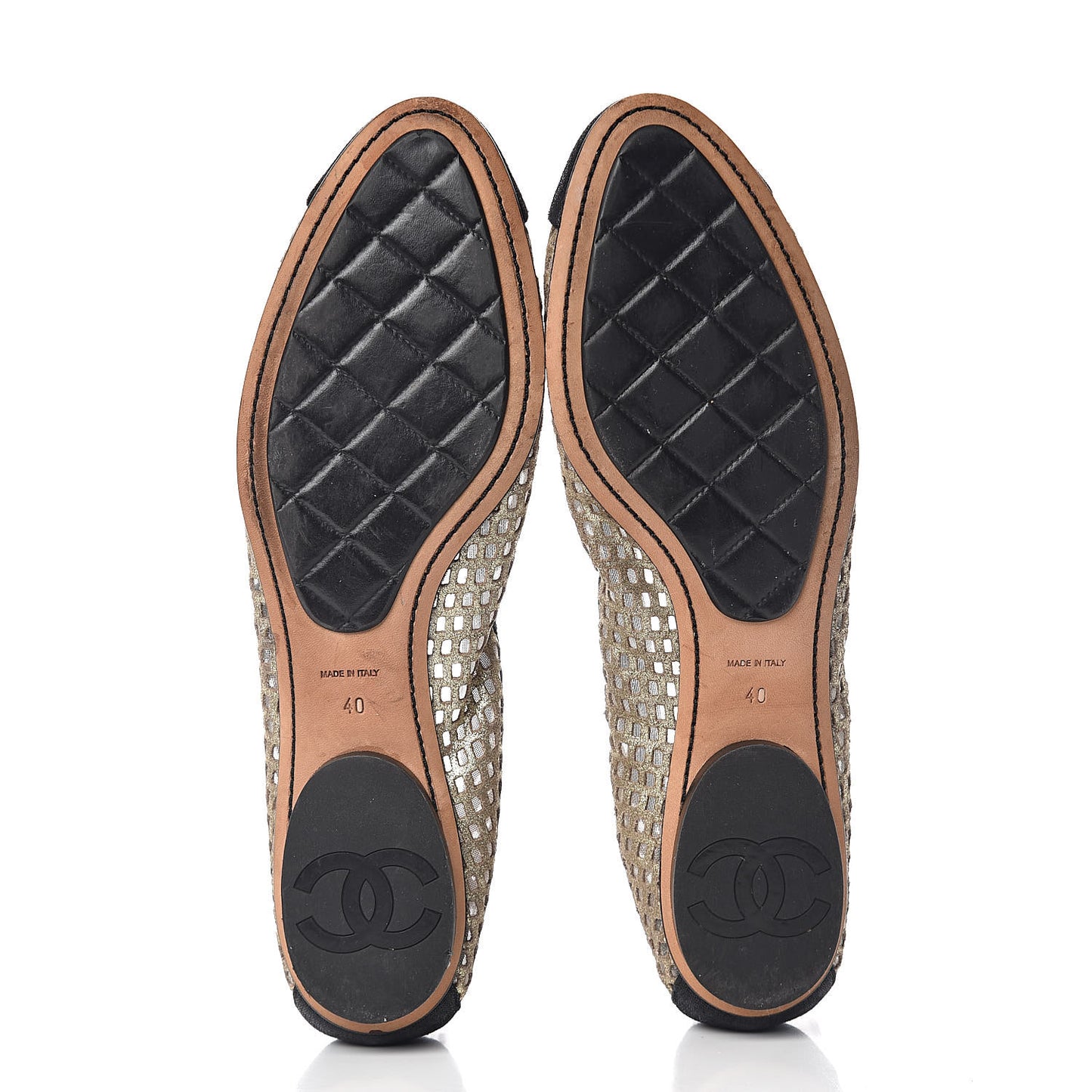 Perforated Elastic Camellia Ballerina Flats 40 Gold Black
