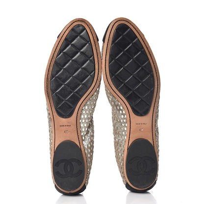 Chanel Perforated Elastic Camellia Ballerina Flats 40 Gold Black 7 of 14