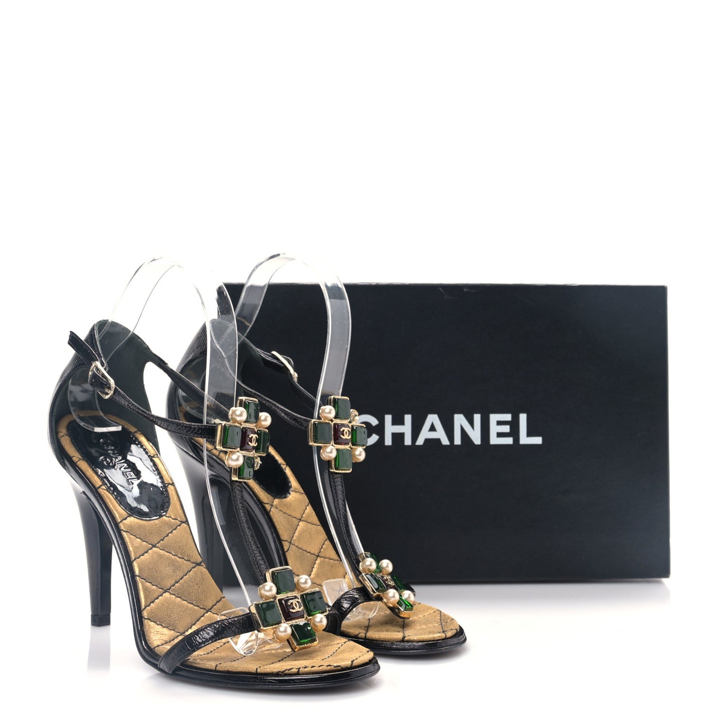 Patent Gripoix Pearl Sandals 39.5 Black