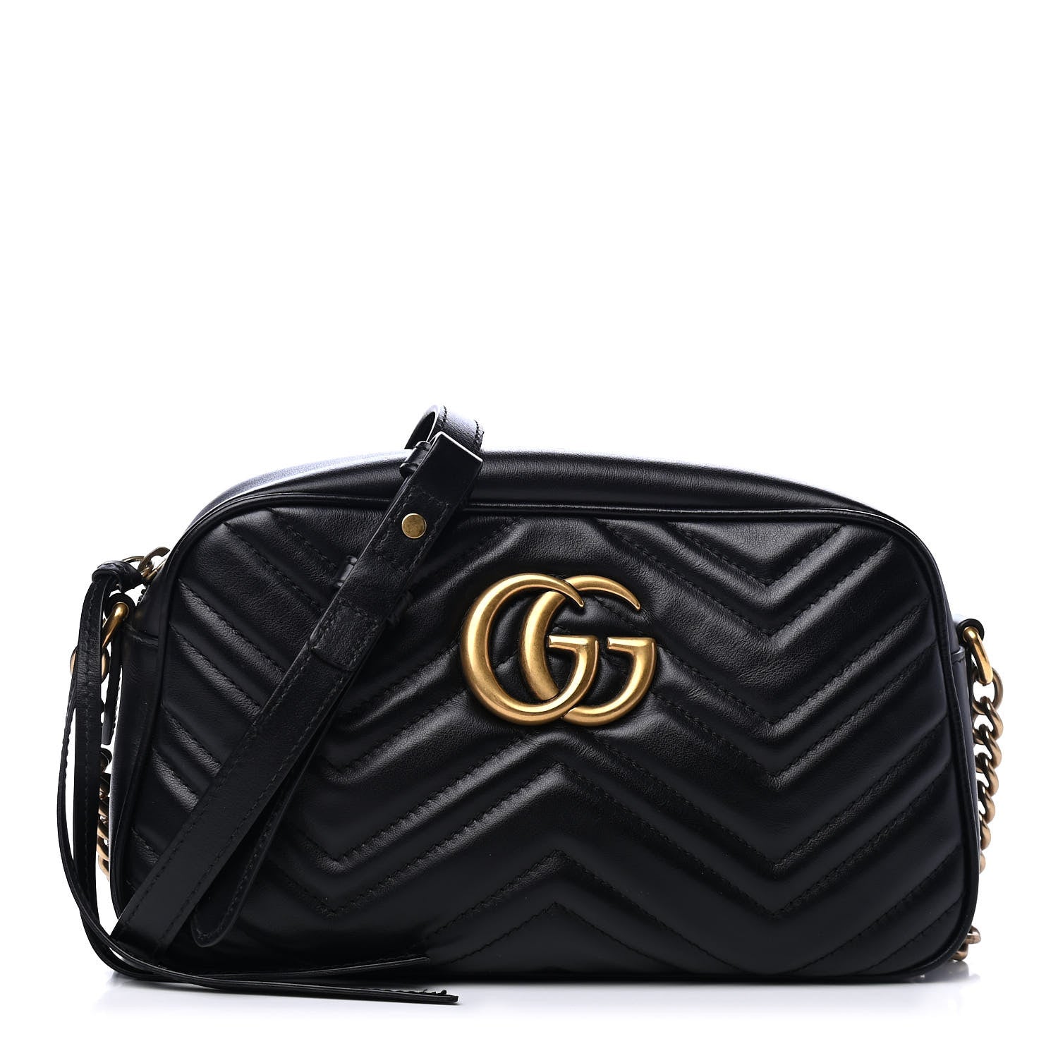 Gucci Calfskin Matelasse Small GG Marmont Chain Shoulder Bag Black 1 of 4