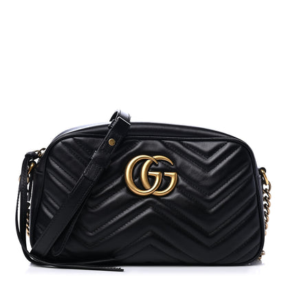 Gucci Calfskin Matelasse Small GG Marmont Chain Shoulder Bag Black 1 of 4