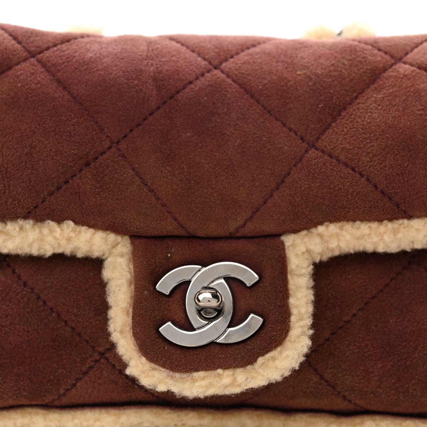 Shearling Quilted Medium Single Flap Brown