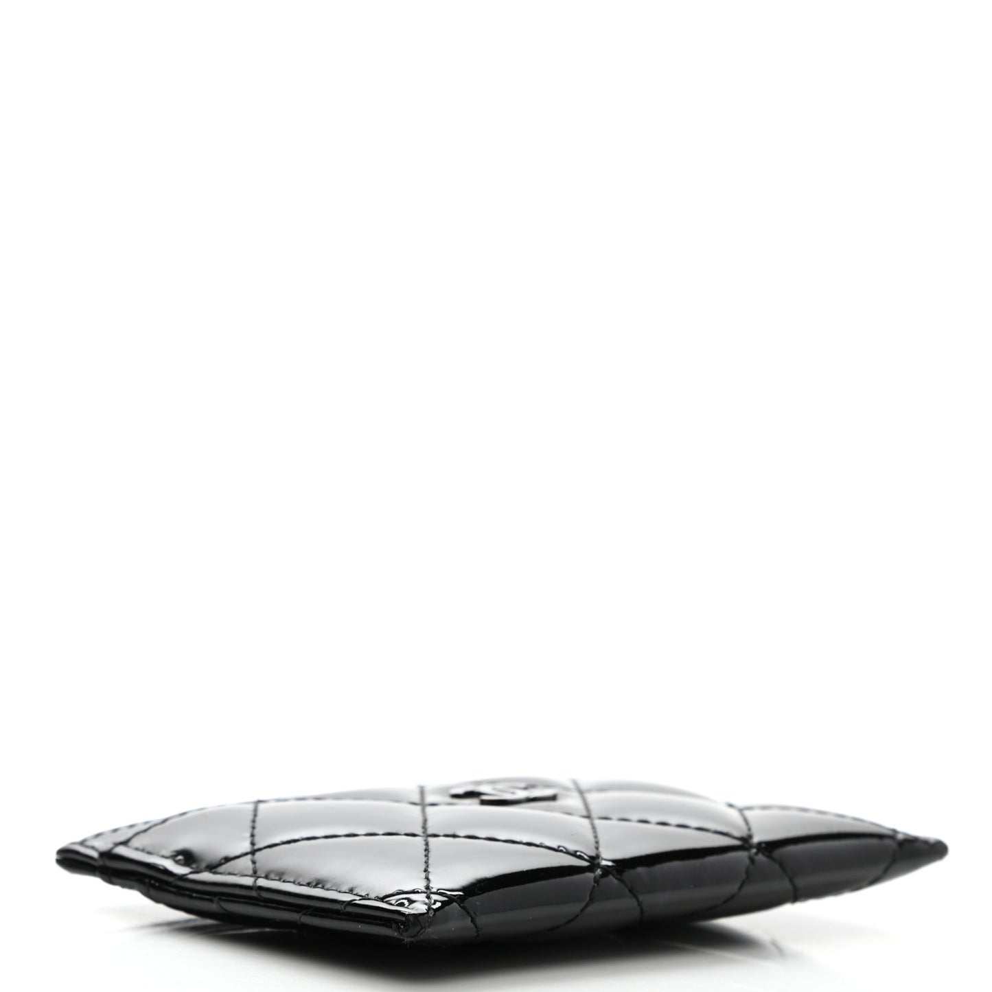 Patent Calfskin Quilted Card Holder Black