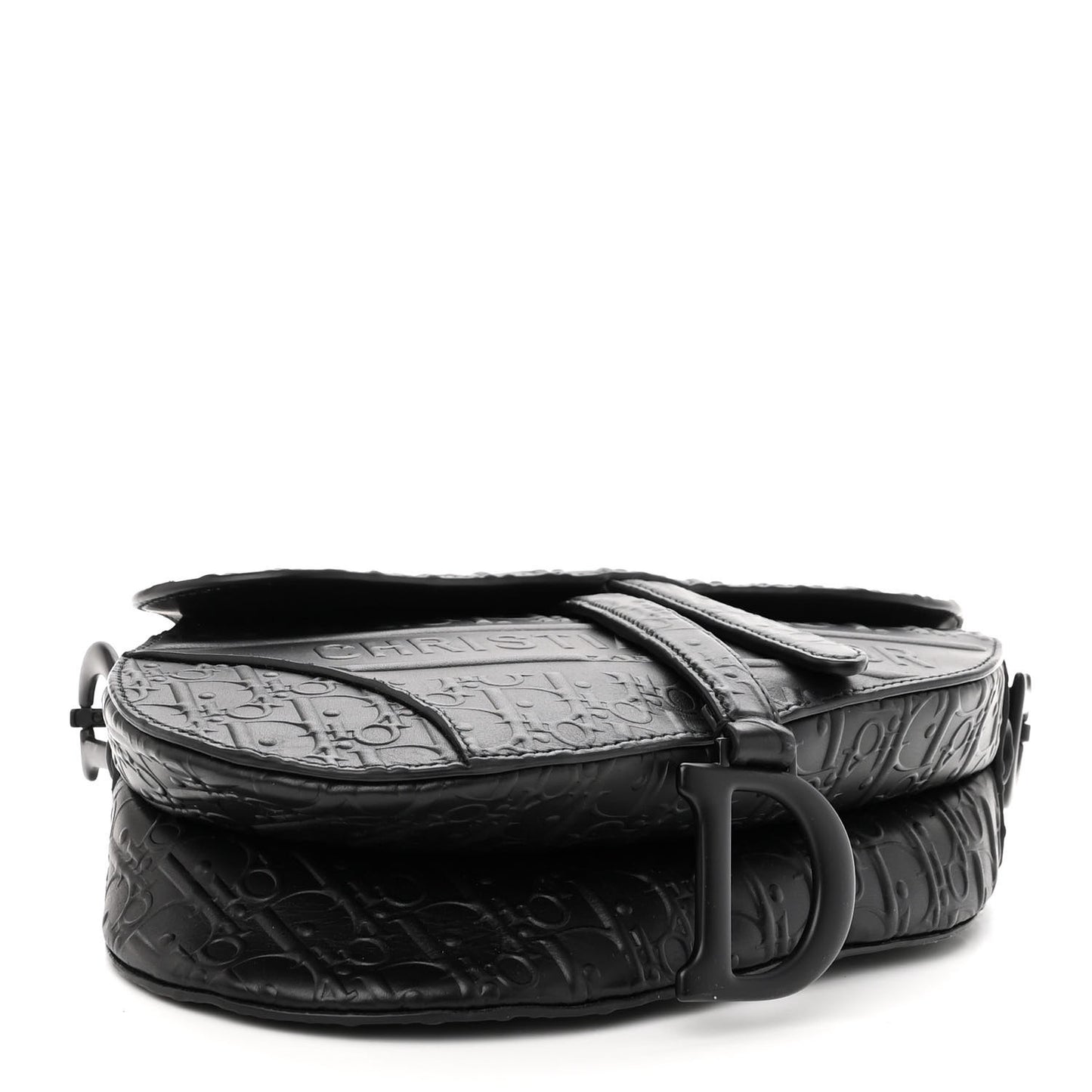 Calfskin Embossed Oblique Saddle Bag Black