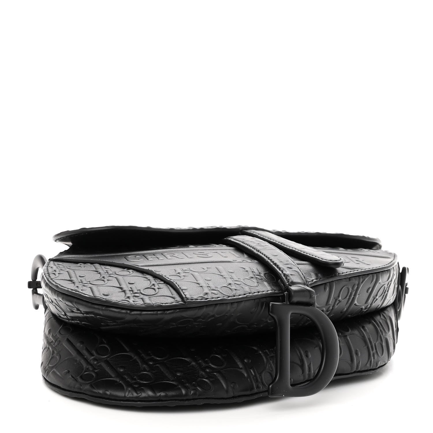 Christian Dior Calfskin Embossed Oblique Saddle Bag Black 4 of 9
