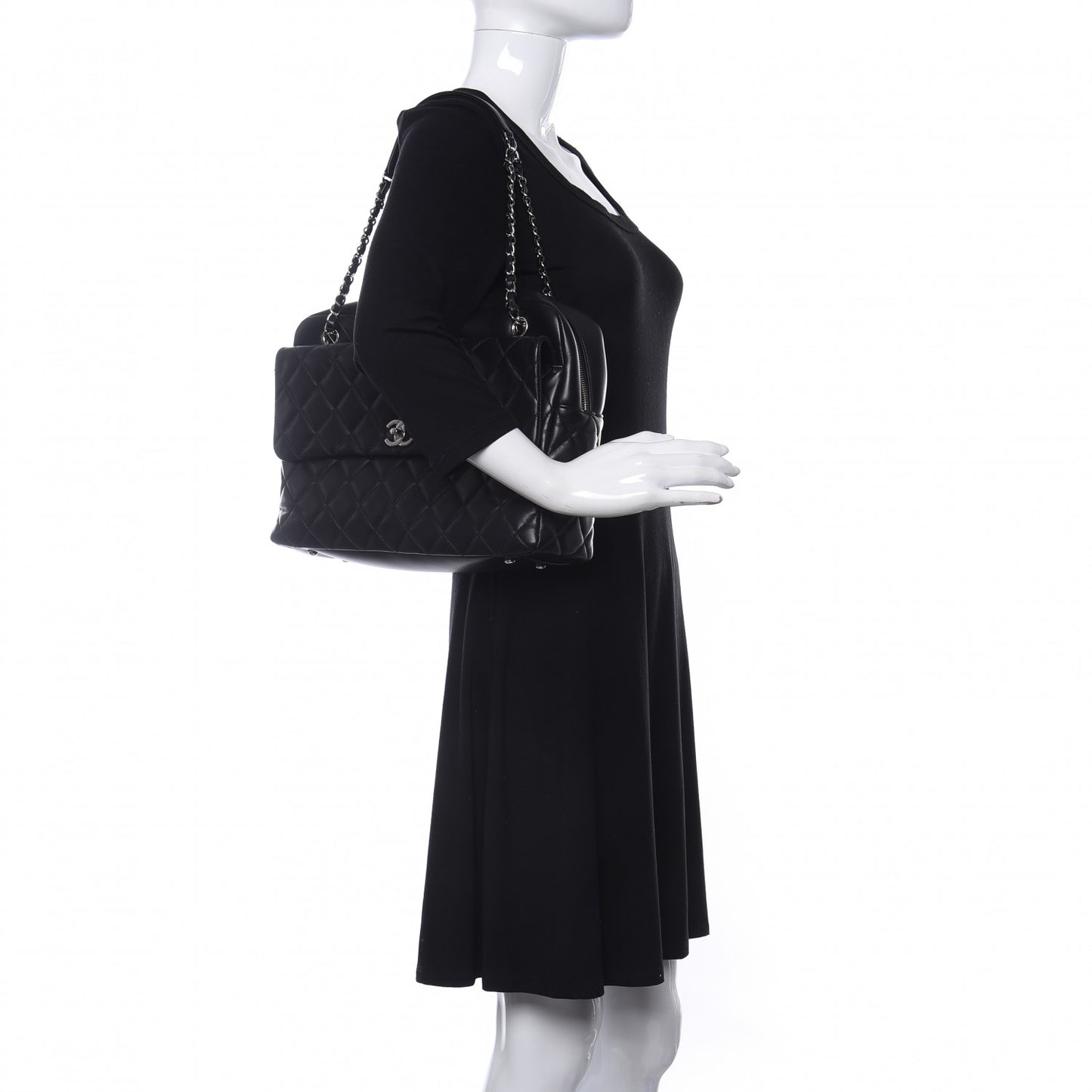 Lambskin Quilted Bowler Flap Shoulder Bag Black