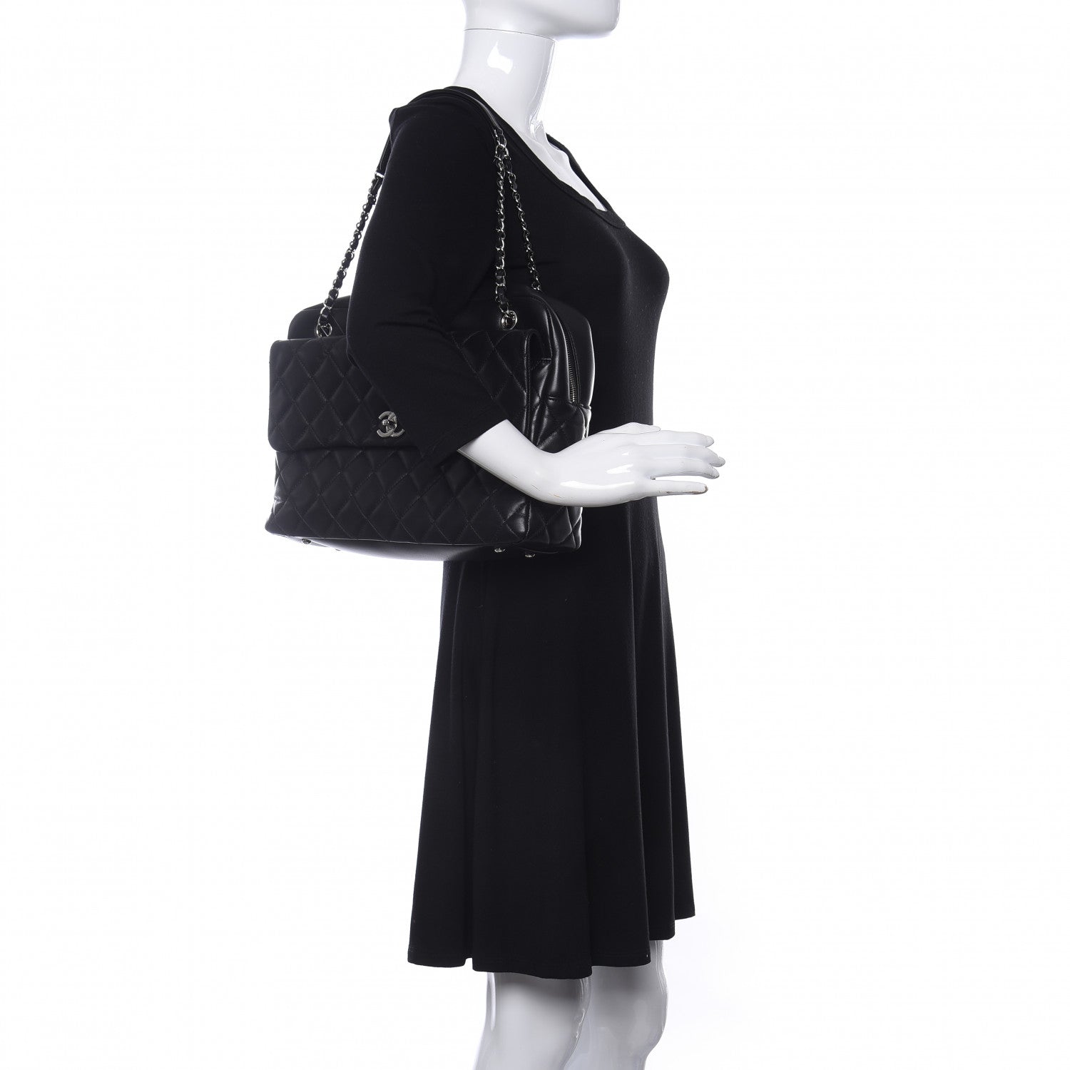 Chanel Lambskin Quilted Bowler Flap Shoulder Bag Black 2 of 14
