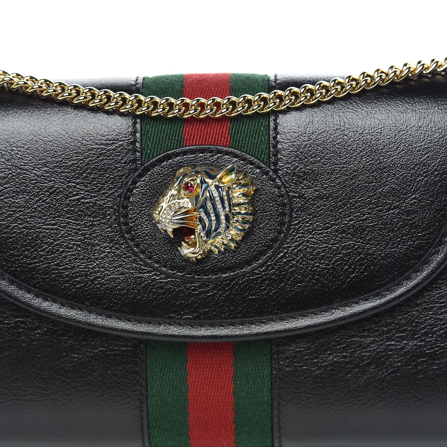 Textured Calfskin Web Mini Rajah Slim Flap Shoulder Bag Black