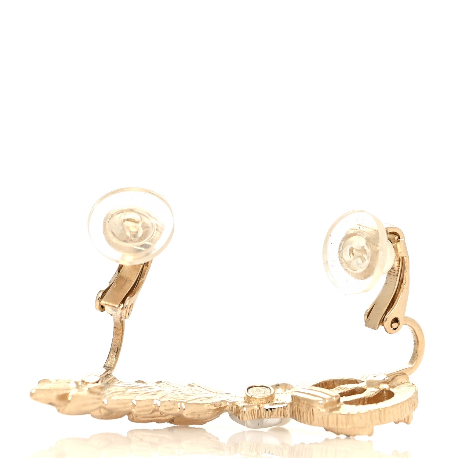 Chanel Resin Crystal Pearl Feather Star CC Single Clip On Earring Gold 3 of 4
