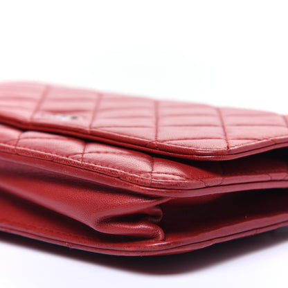 Chanel Lambskin Quilted Wallet on Chain WOC Red 7 of 16
