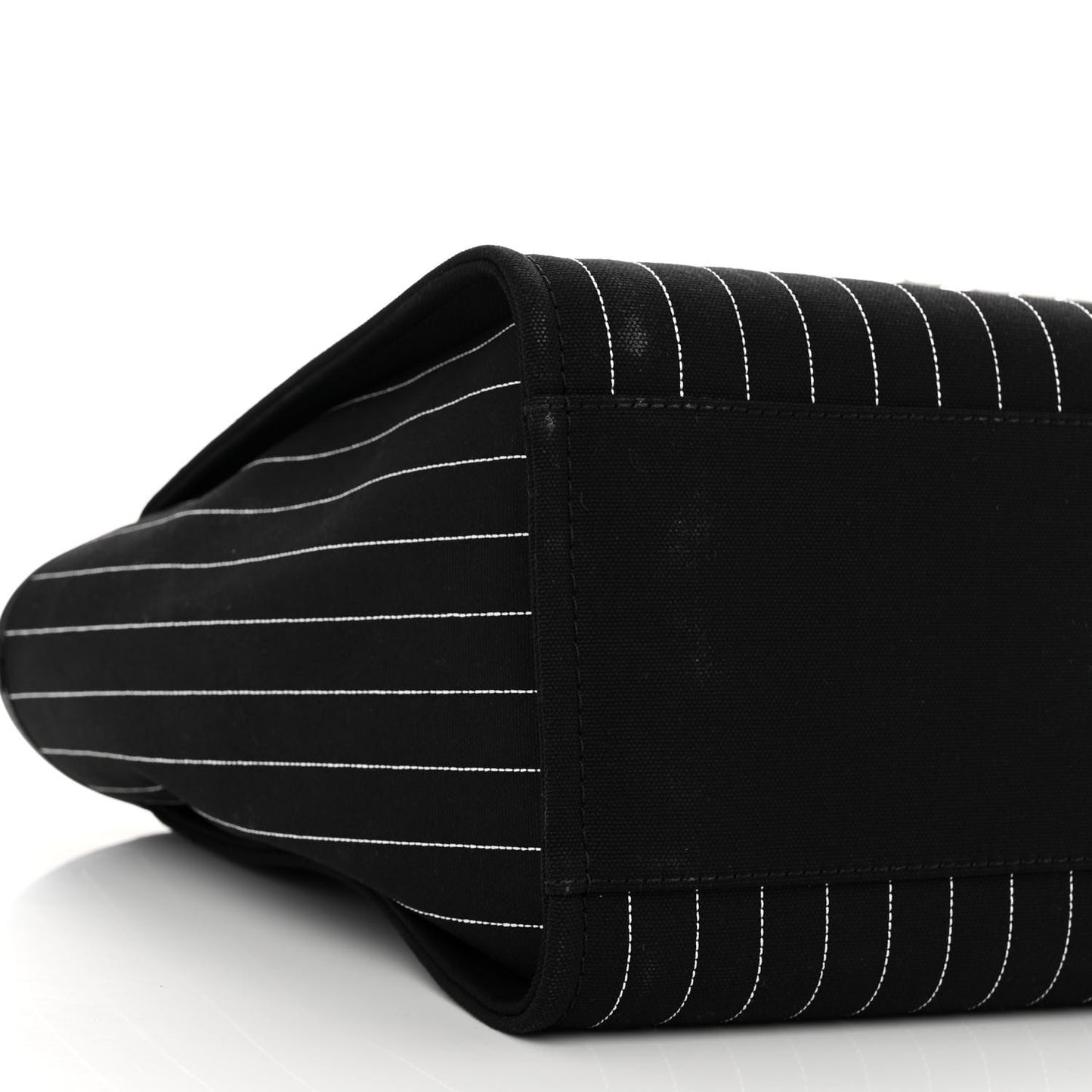 Canvas Calfskin Striped Medium Deauville Tote Black White