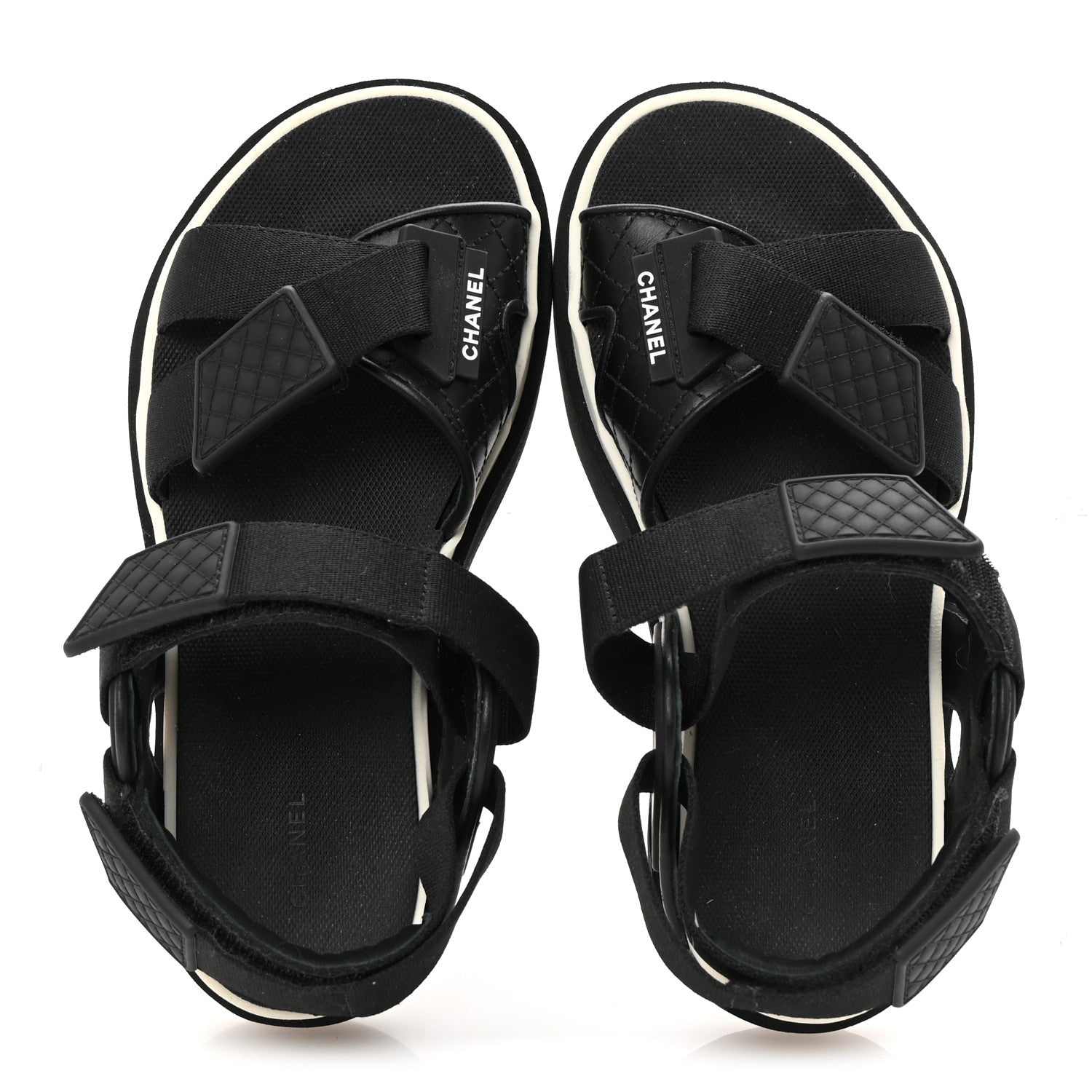 Chanel Nylon Lambskin Calfskin Velcro Dad Sandals 36 Black White 2 of 10