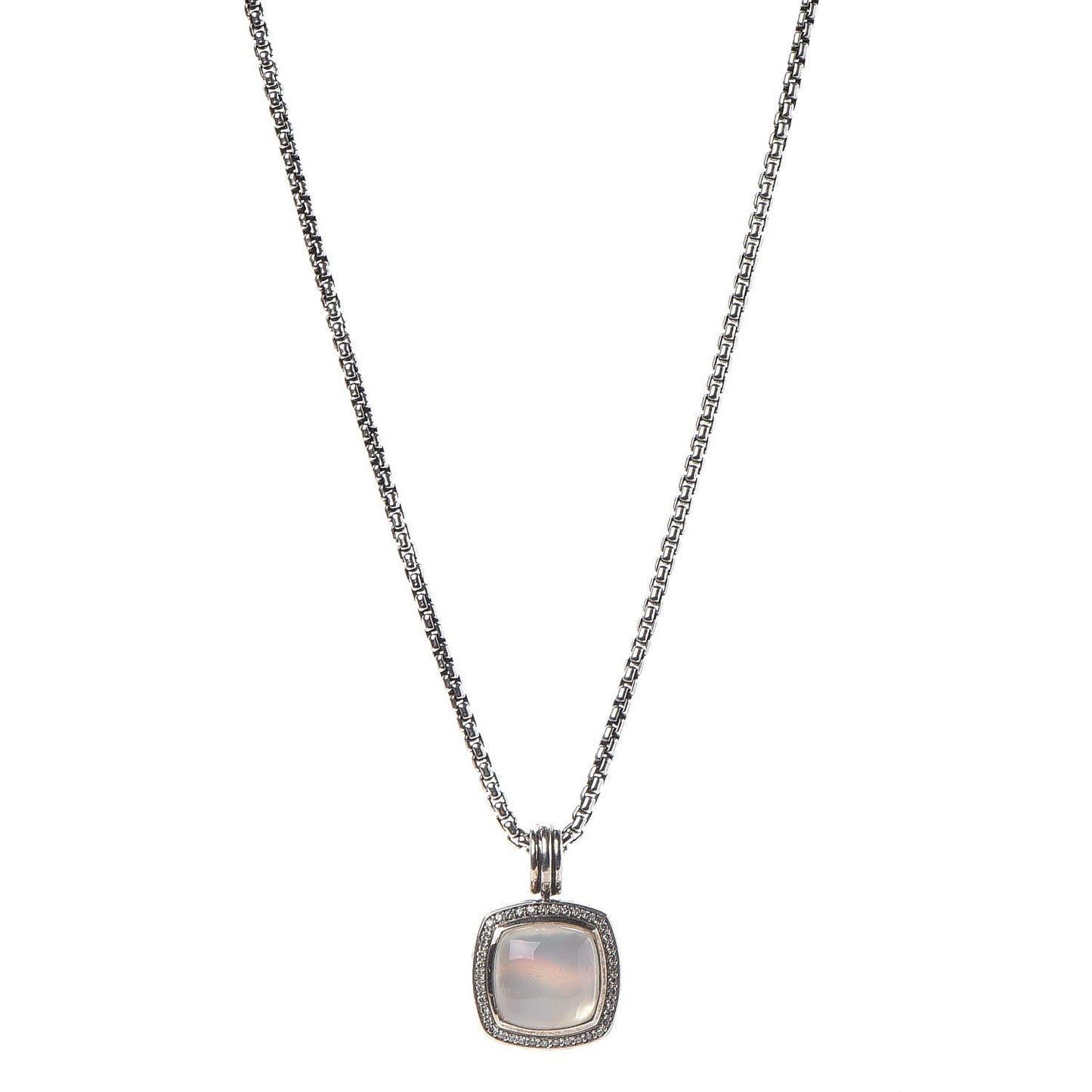 Sterling Silver 18K Yellow Gold Diamond Moonstone 14mm Albion Enhancer Pendant Necklace