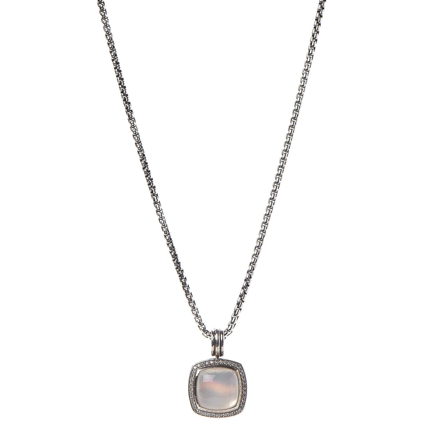 David Yurman Sterling Silver 18K Yellow Gold Diamond Moonstone 14mm Albion Enhancer Pendant Necklace 1 of 6