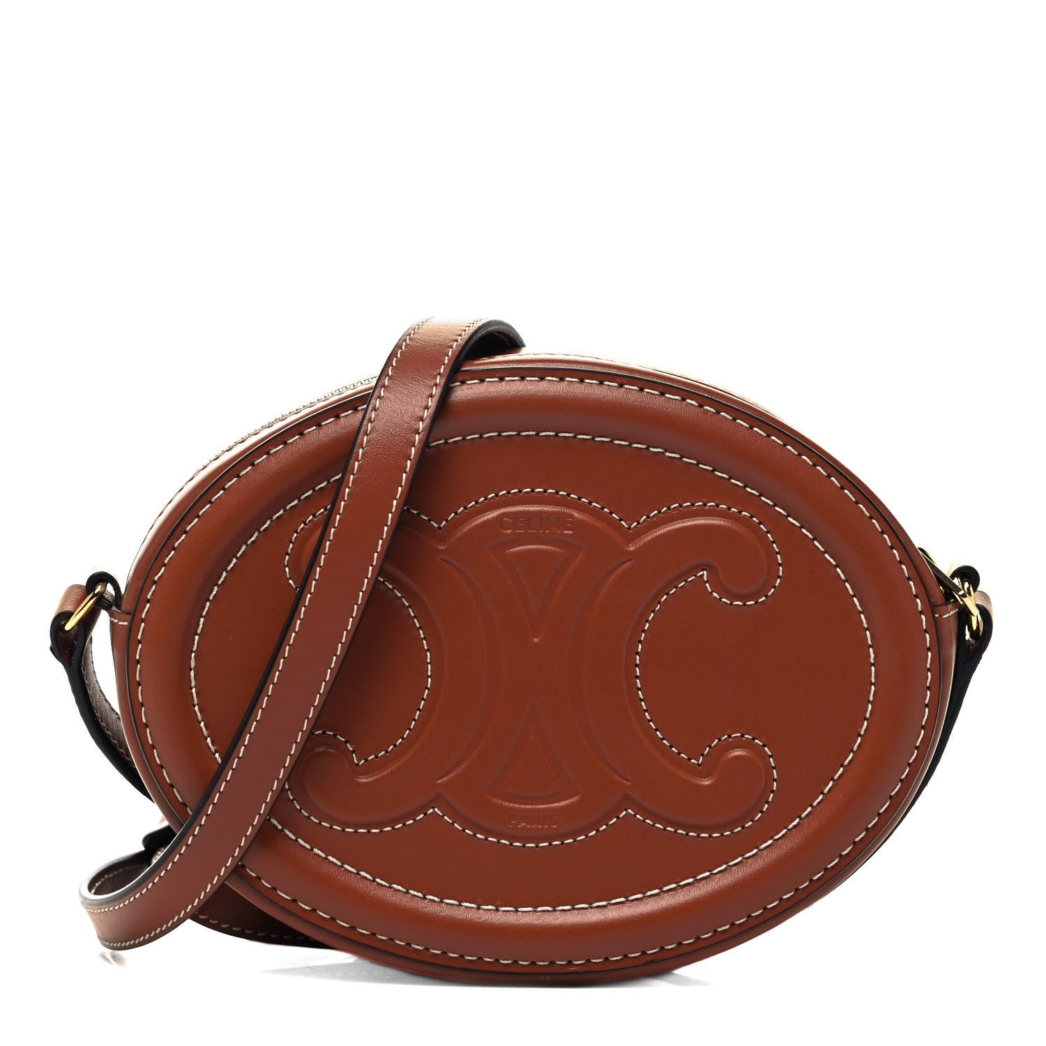 Celine Smooth Calfskin Cuir Small Triomphe Oval Crossbody Purse Tan 1 of 7