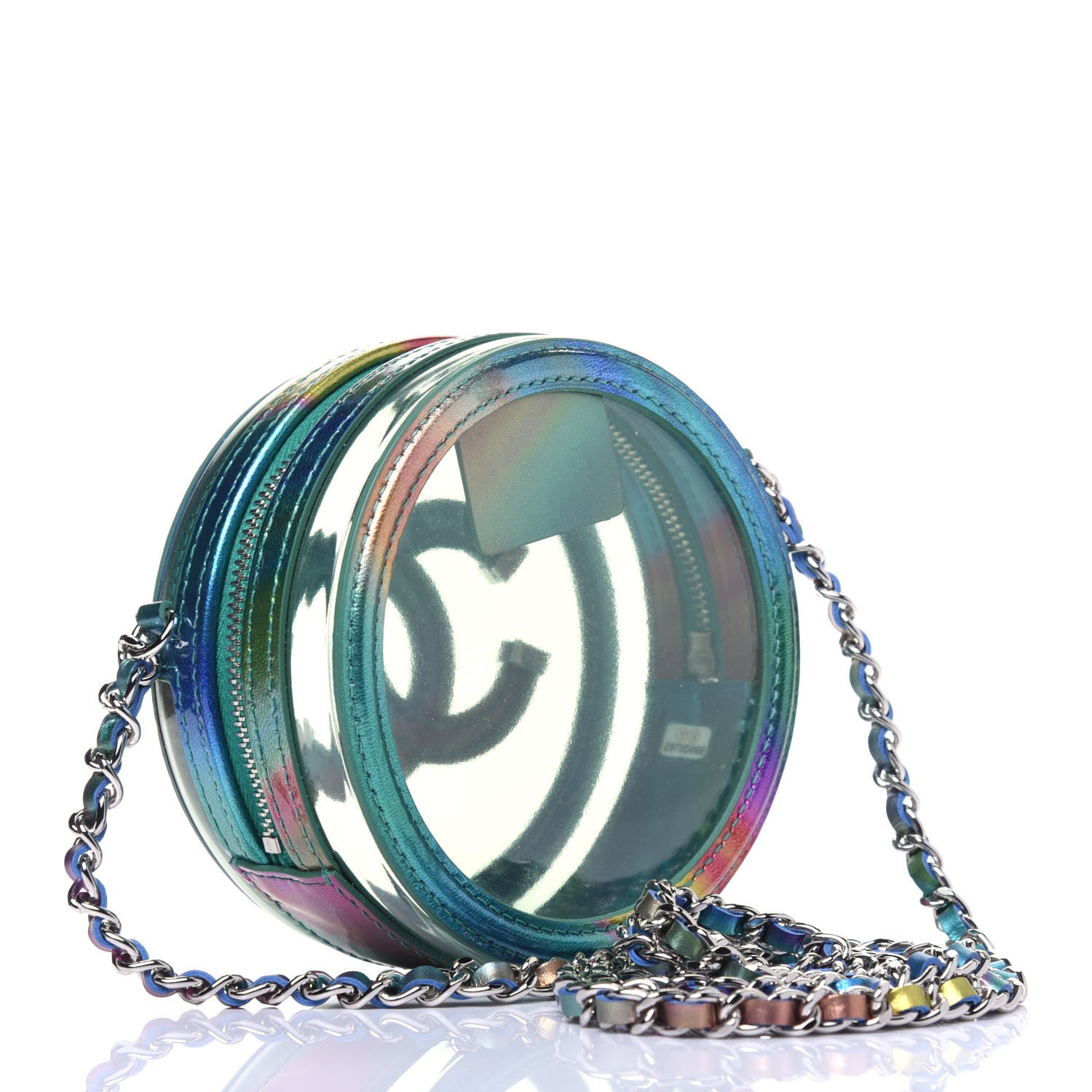 Chanel PVC Calfskin Lambskin Quilted Round Filigree Clutch With Chain Green 3 of 11