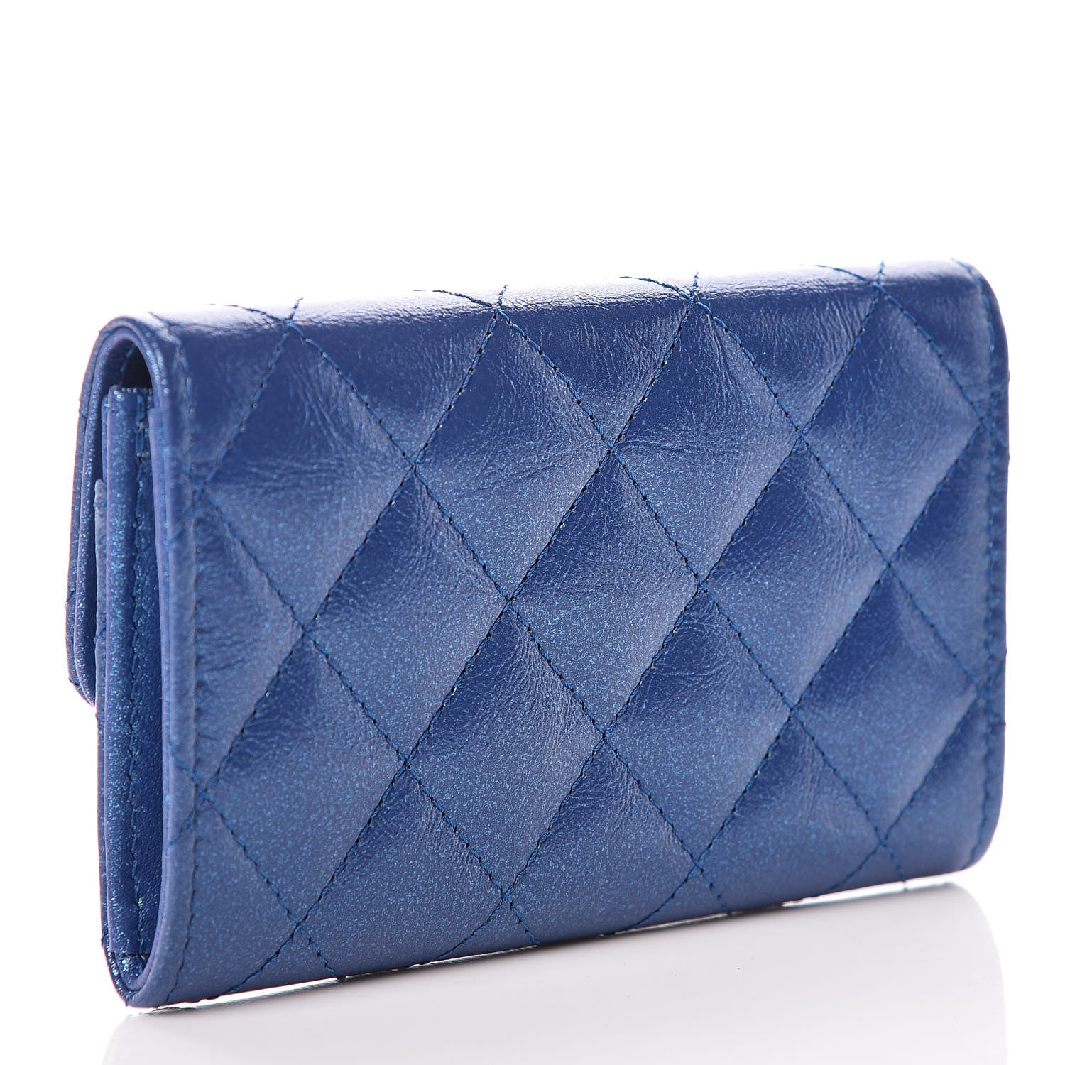 Chanel Glittered Aged Calfskin Quilted Reissue Card Holder Dark Blue 3 of 11