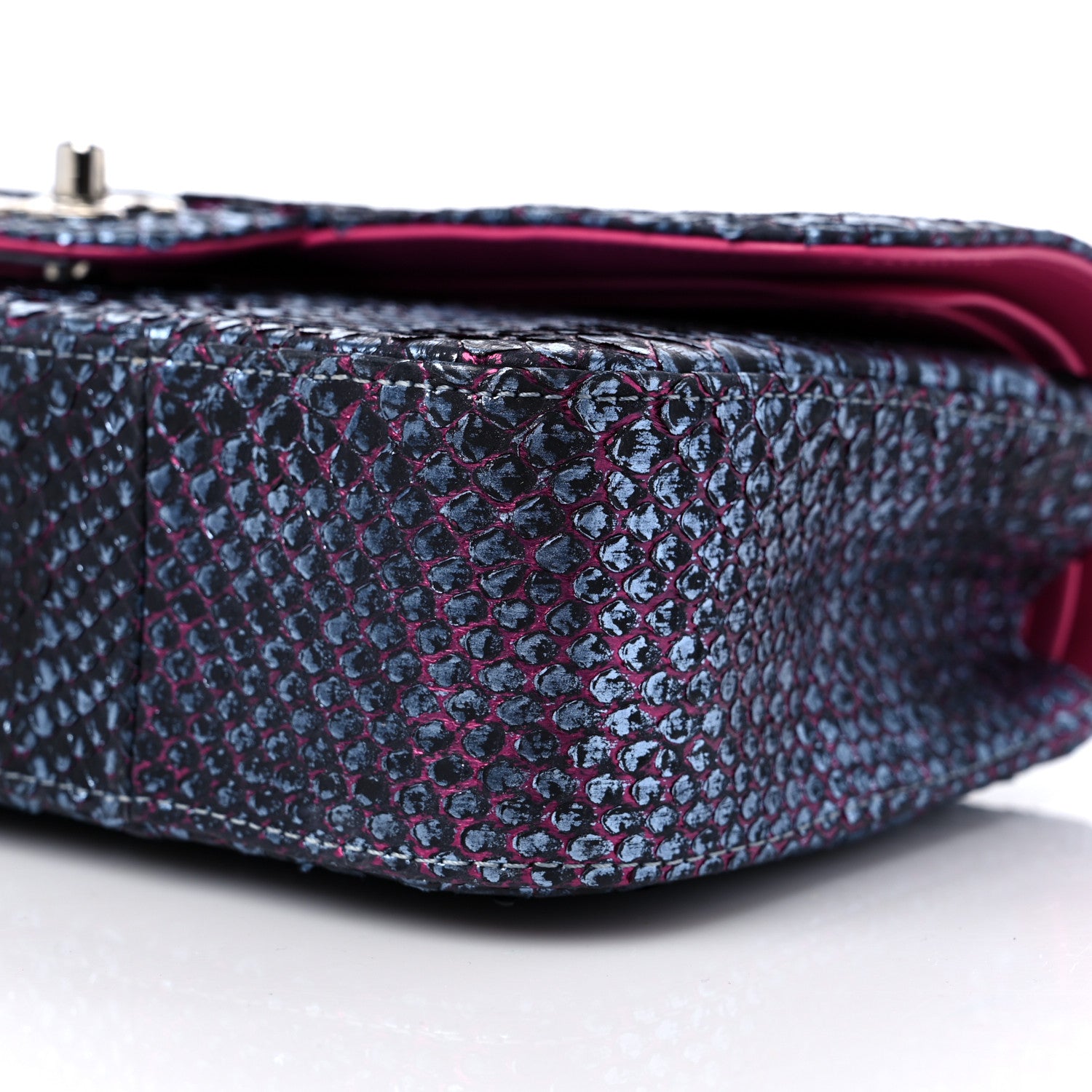 Chanel Metallic Snakeskin Medium Double Flap Blue Pink 9 of 15