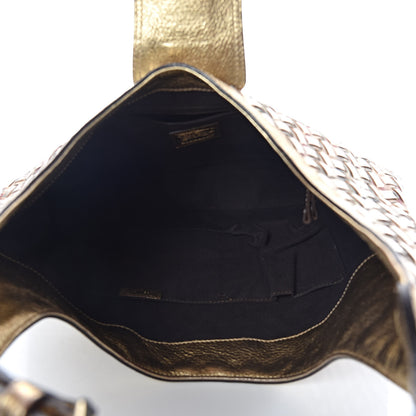 Burberry Metallic Calfskin House Check Woven Brook Hobo Gold 5 of 11
