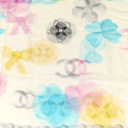 Chanel Cashmere CC Camellia Scarf Shawl Ivory Multicolor 4 of 4